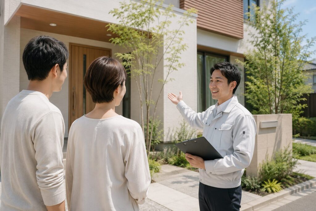 新築住宅の説明を受ける購入者